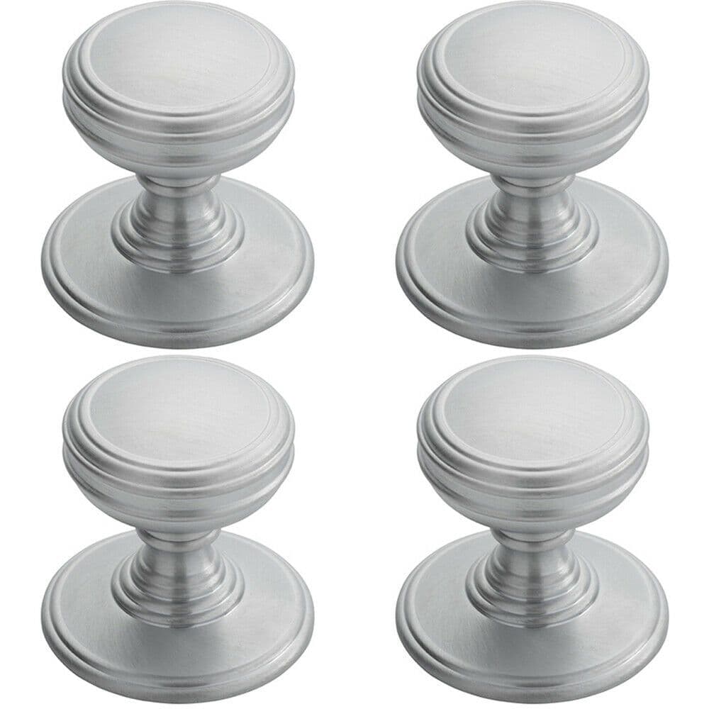 4x Ringed Tiered Cupboard Door Knob 38mm Diameter Satin Chrome Cabinet Handle