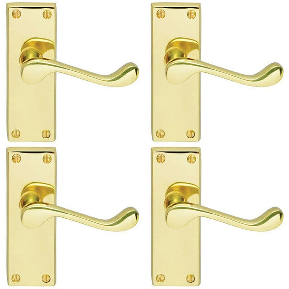 4x PAIR Victorian Scroll Handle on Latch Backplate 120 x 41mm Polished Brass