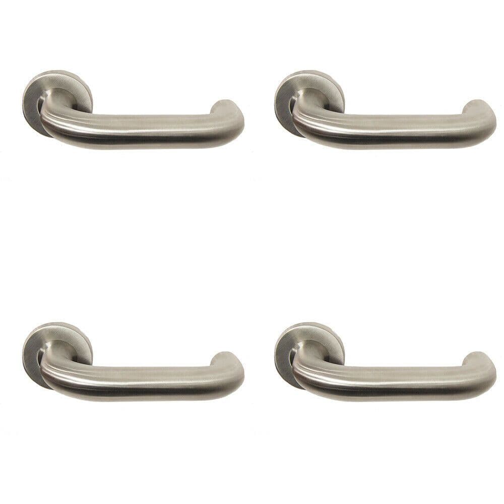 4x PAIR 22mm Round Bar Safety Handle on Round Rose Concealed Fix Satin Steel