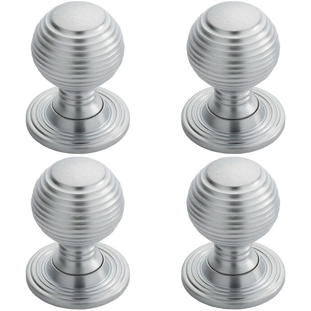 4x Textured Reeded Ball Cupboard Door Knob 35mm Dia Satin Chrome Handle