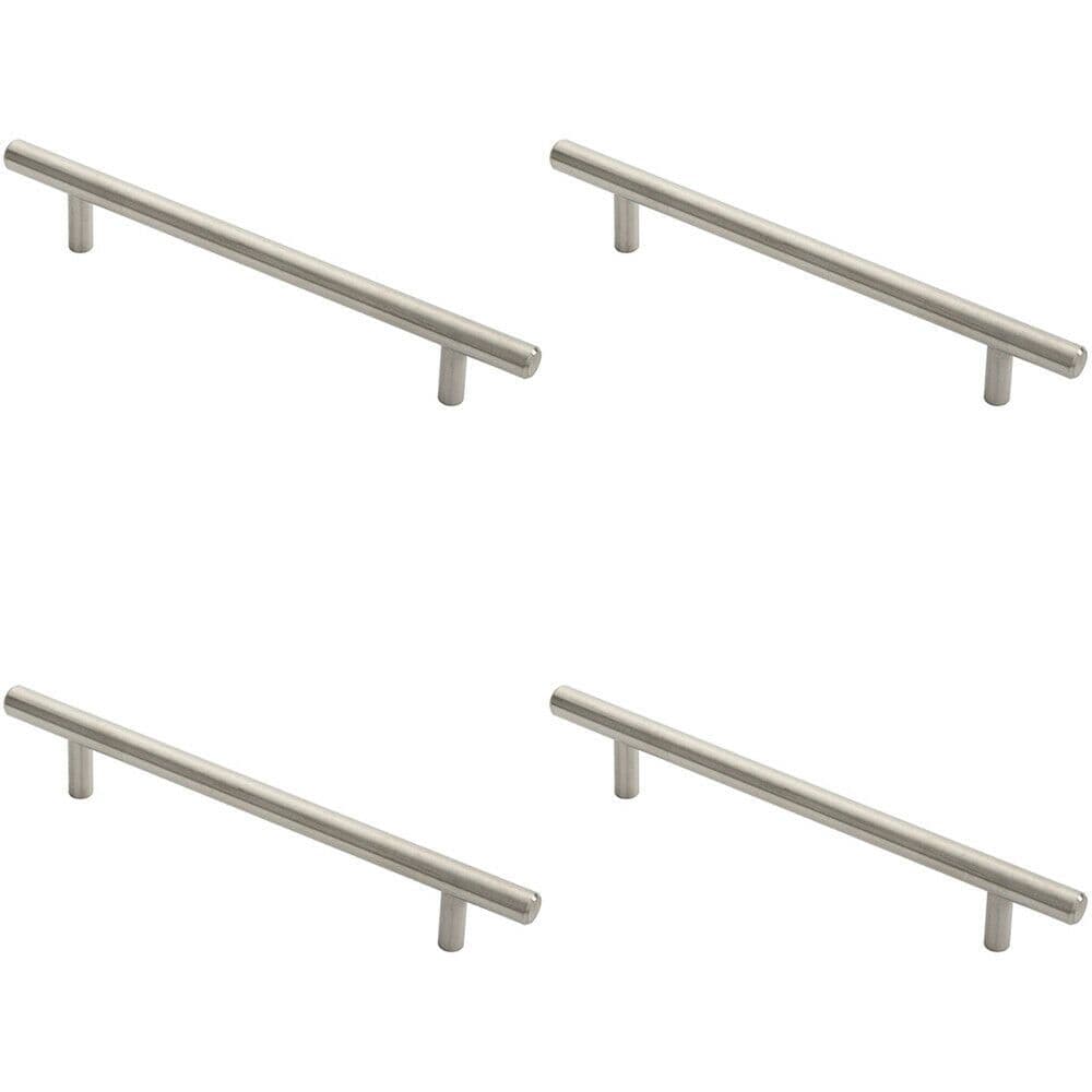 4x Round T Bar Pull Handle 178 x 10mm 128mm Fixing Centres Stainless Steel