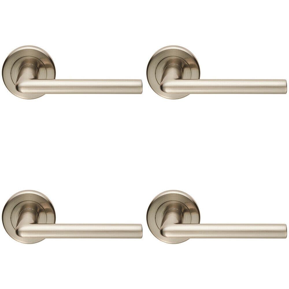 4x PAIR Slimline Straight Bar Handle on Round Concealed Fix Satin Nickel