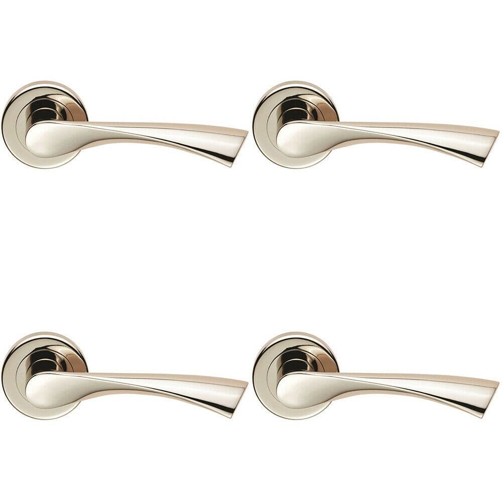 4x PAIR Angular Twisted Handle on Round Concealed Fix Polished Nickel