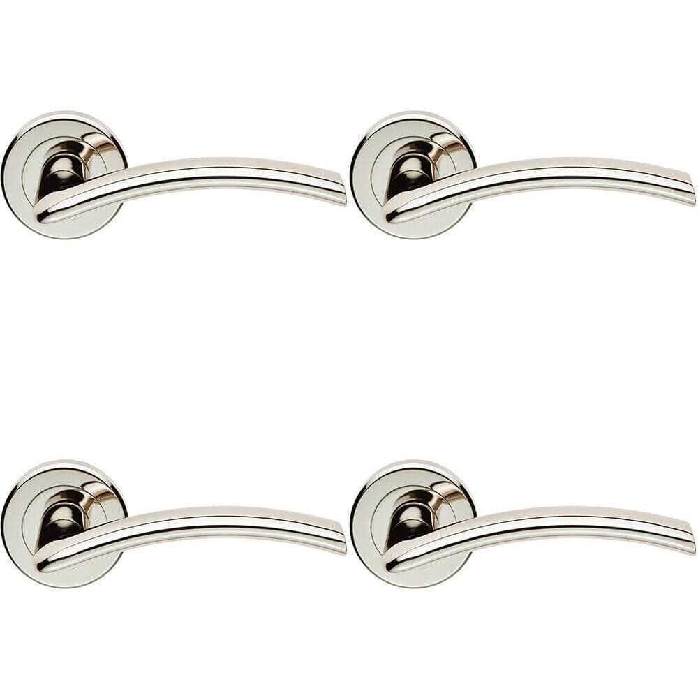 4x PAIR Flat Arched Style Handle on Round Rose Concealed Fix Polished Nickel