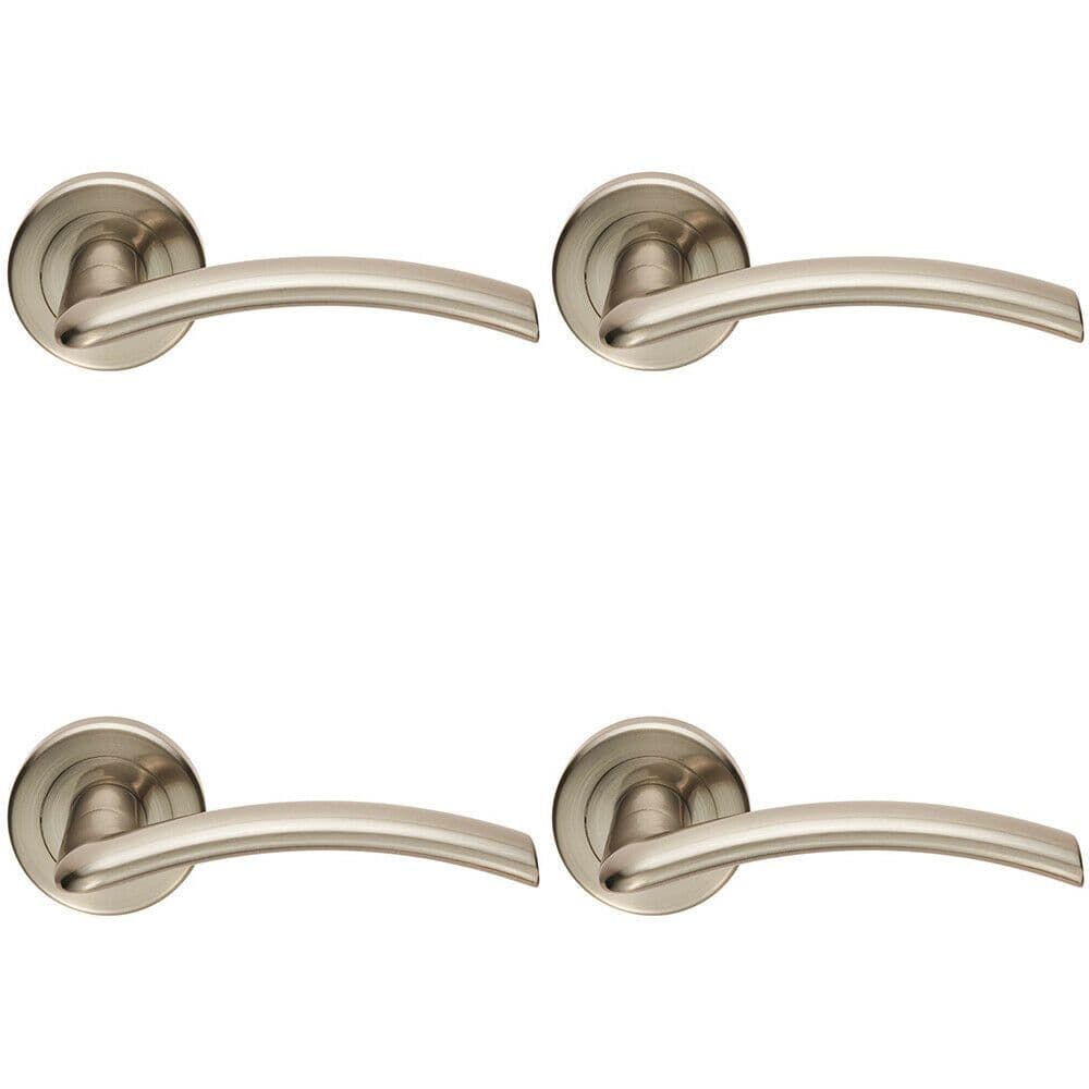 4x PAIR Flat Arched Style Handle on Round Concealed Fix Satin Nickel
