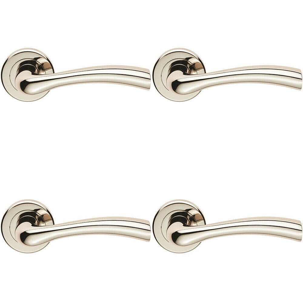 4x PAIR Curved Flowing Flared Handle Concealed Fix Round Polished Nickel