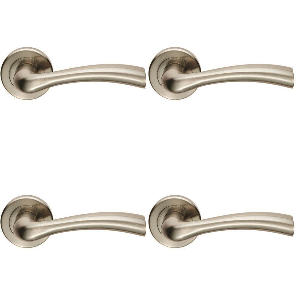 4x PAIR Curved Flowing Flared Handle Concealed Fix Round Rose Satin Nickel