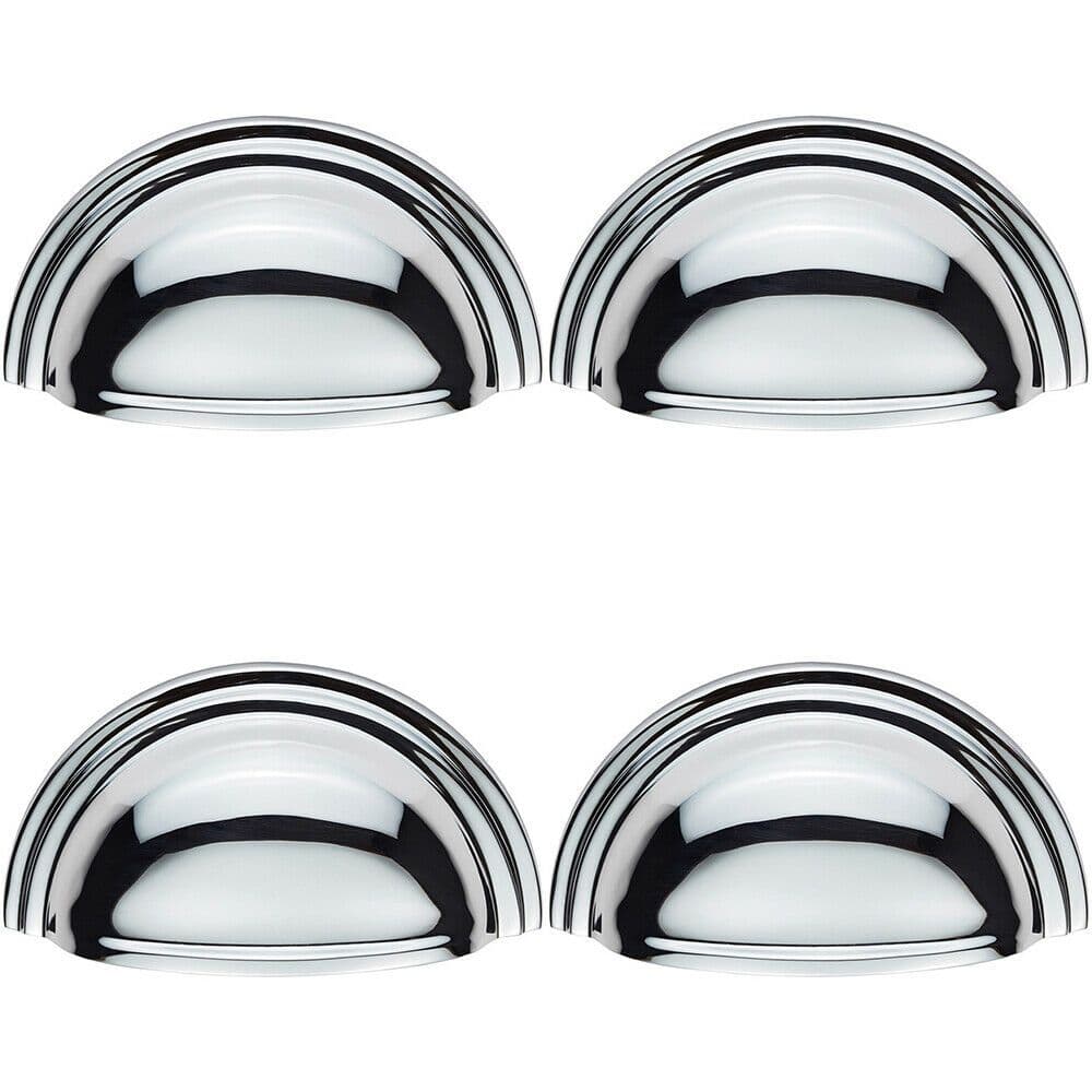 4x Victorian Cup Pull Handle Polished Chrome 92 x 46mm 76mm Fixing Centres