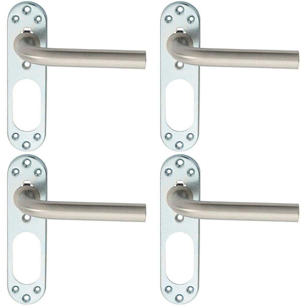 4x PAIR Straight Lever on Steel Inner Backplate 168mm Door Handle Satin Steel