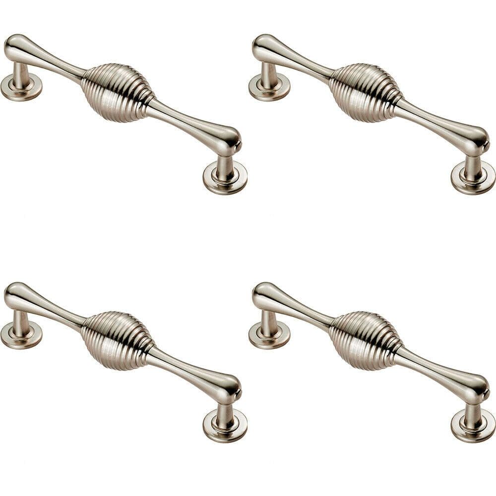 4x Reeded Beehive Handle on Round Stem 128mm Fixing Centres Nickel