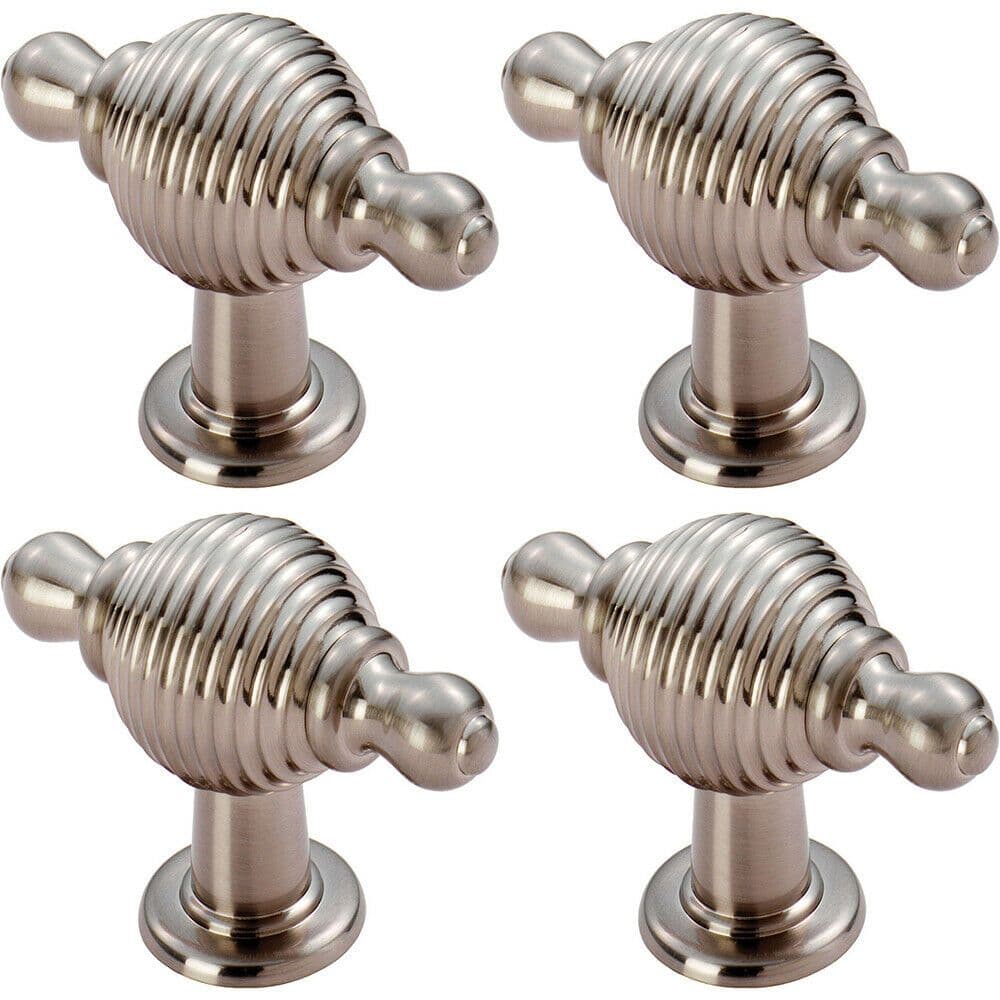 4x Reeded Beehive Style Cabinet Door Knob Finials 26mm Dia Nickel