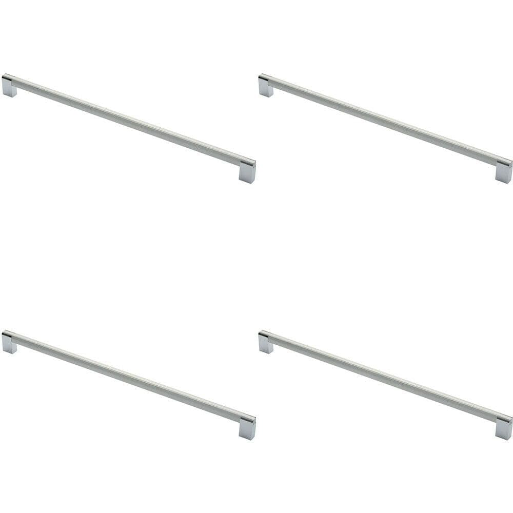 4x Section Straight Pull Handle 448mm Centres Satin Nickel Polished Chrome