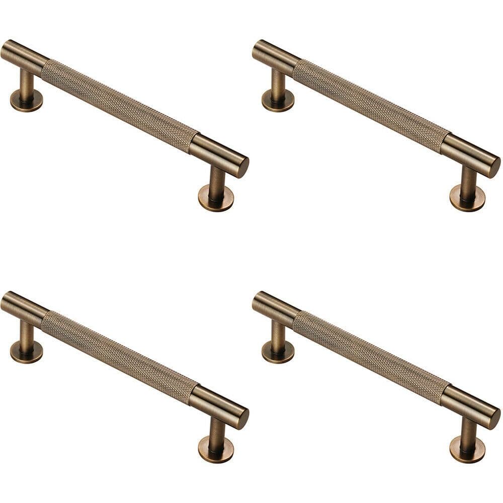 4x Knurled Bar Door Pull Handle 158 x 13mm 128mm Fixing Centres Antique Brass