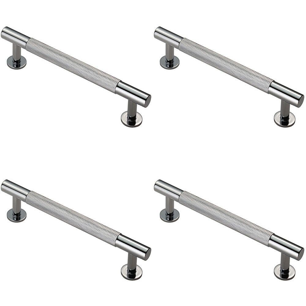 4x Knurled Bar Door Pull Handle 158 x 13mm 128mm Fixing Centres Chrome