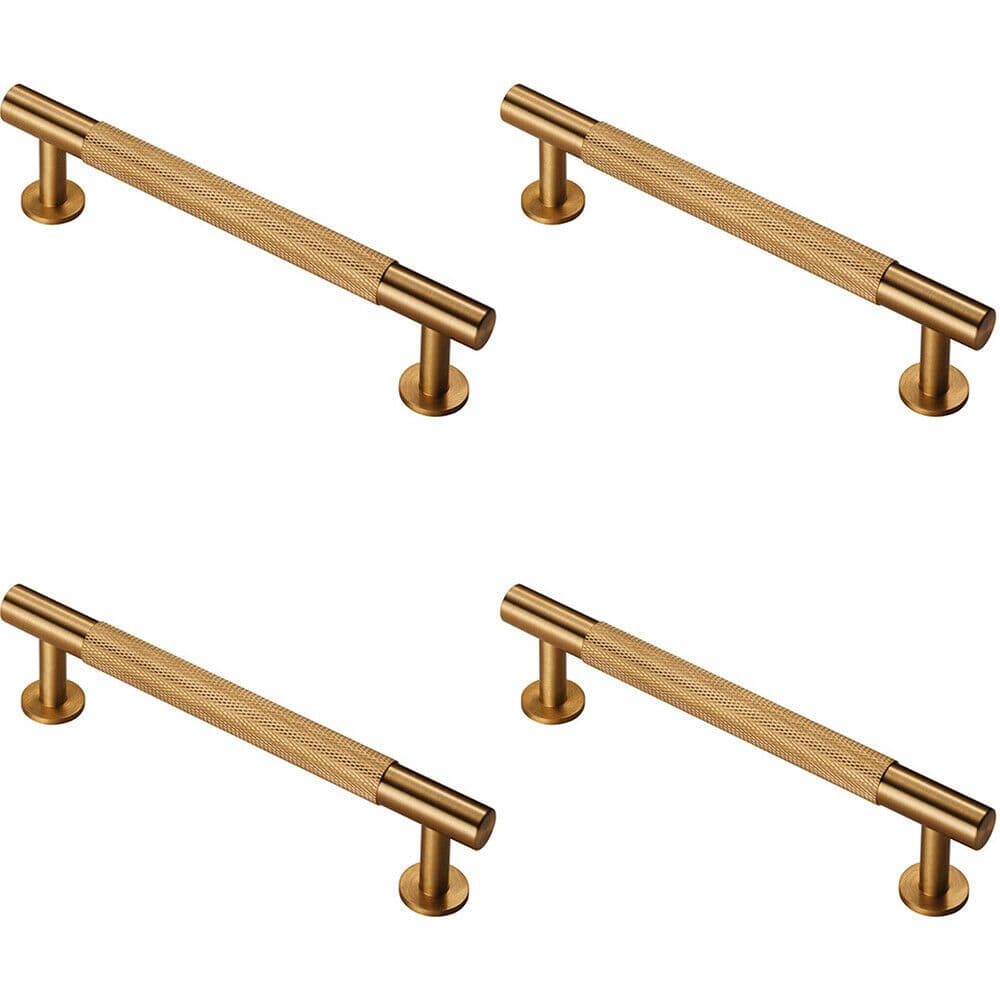 4x Knurled Bar Door Pull Handle 158 x 13mm 128mm Fixing Centres Satin Brass