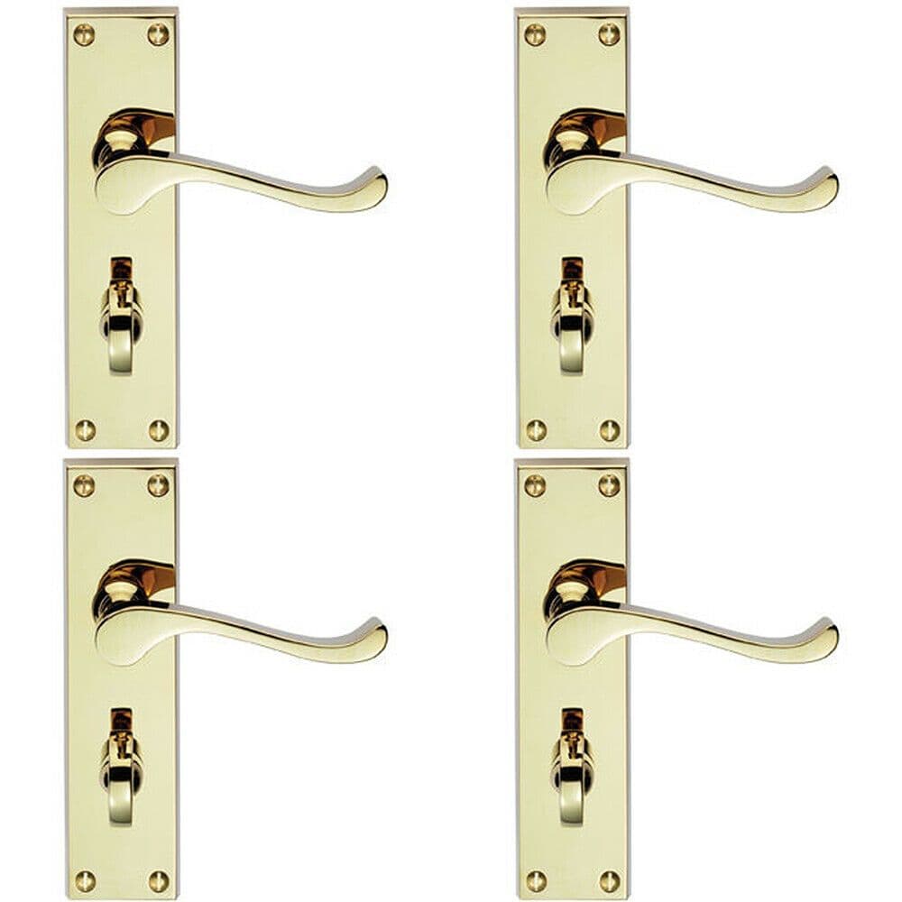 4x PAIR Victorian Scroll Handle on Bathroom Backplate 155 x 41mm Polished Brass