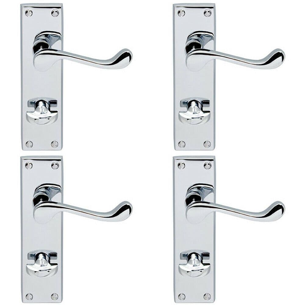 4x PAIR Victorian Scroll Lever on Bathroom Backplate 155 x 41mm Polished Chrome
