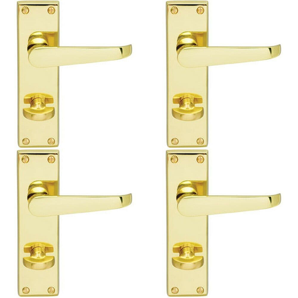 4x Victorian Flat Lever on Bathroom Backplate Handle 150 x 42mm Polished Brass