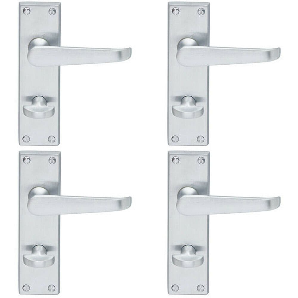 4x Victorian Flat Lever on Bathroom Backplate Handle 150 x 42mm Satin Chrome