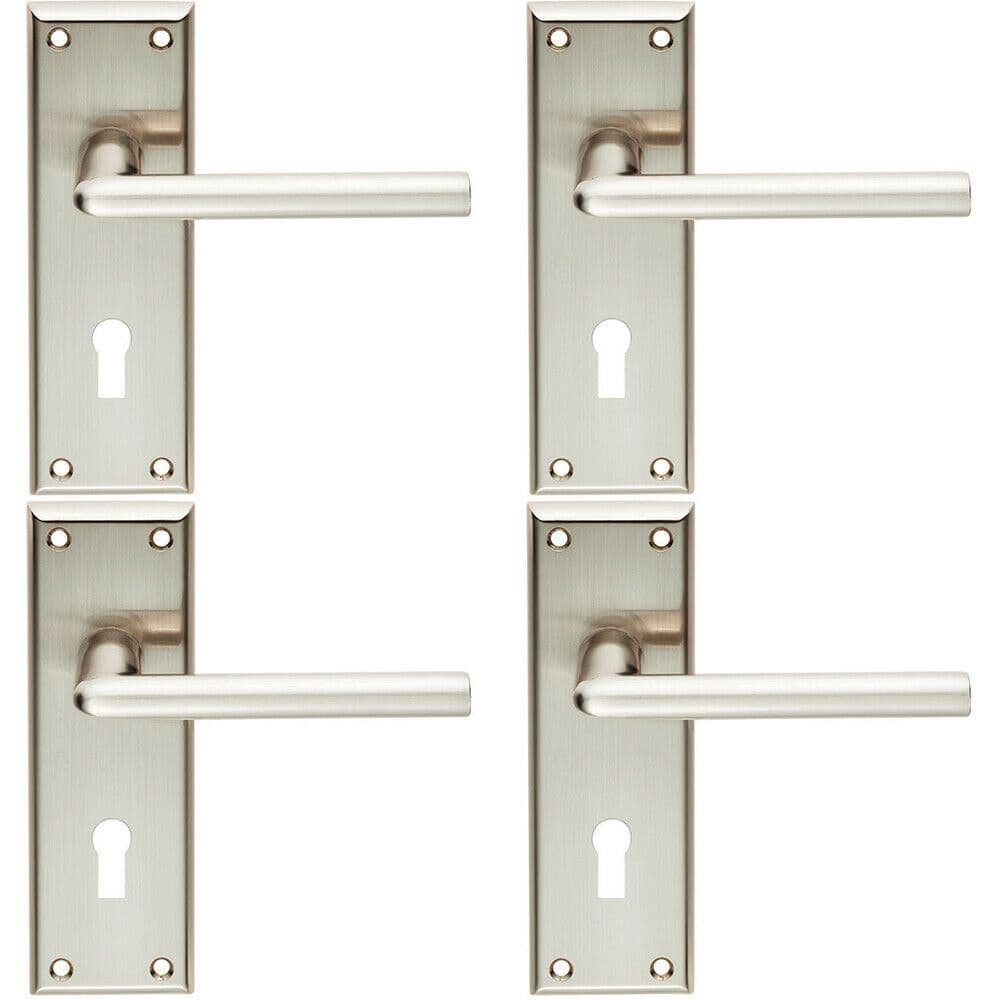 4x PAIR Rounded Lever on Lock Backplate Door Handle 150 x 50mm Satin Nickel