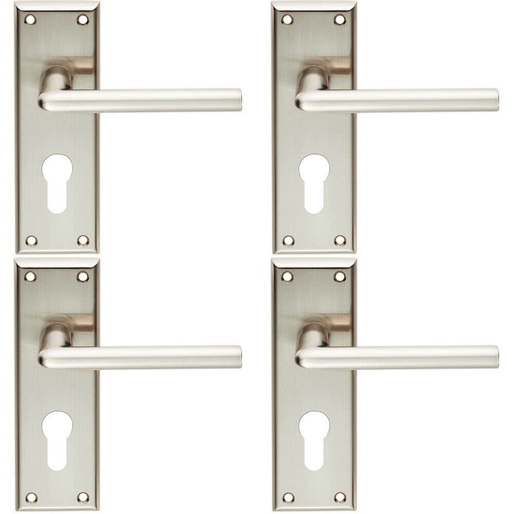 4x PAIR Rounded Lever on Euro Lock Backplate Handle 150 x 50mm Satin Nickel