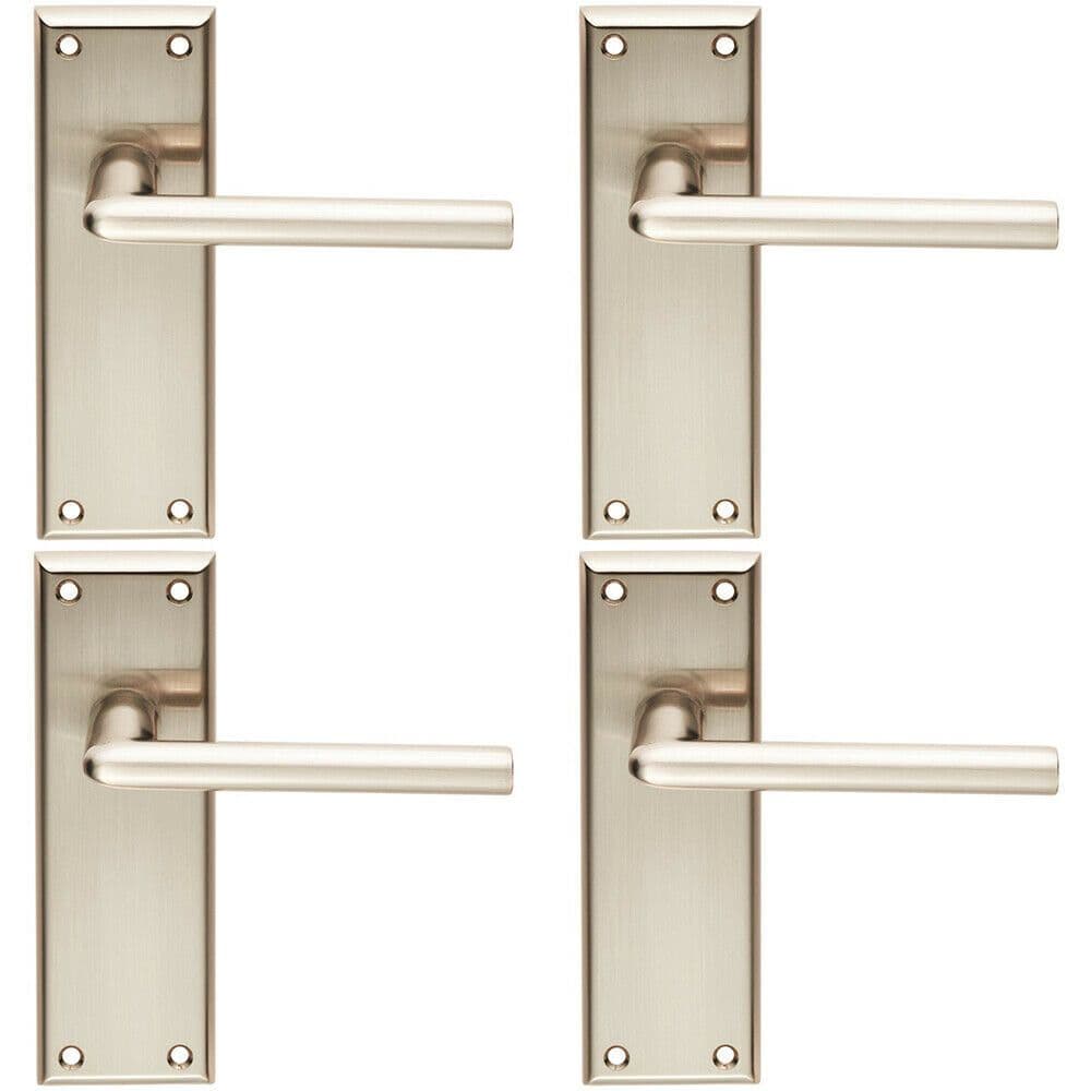 4x PAIR Rounded Lever on Latch Backplate Door Handle 150 x 50mm Satin Nickel