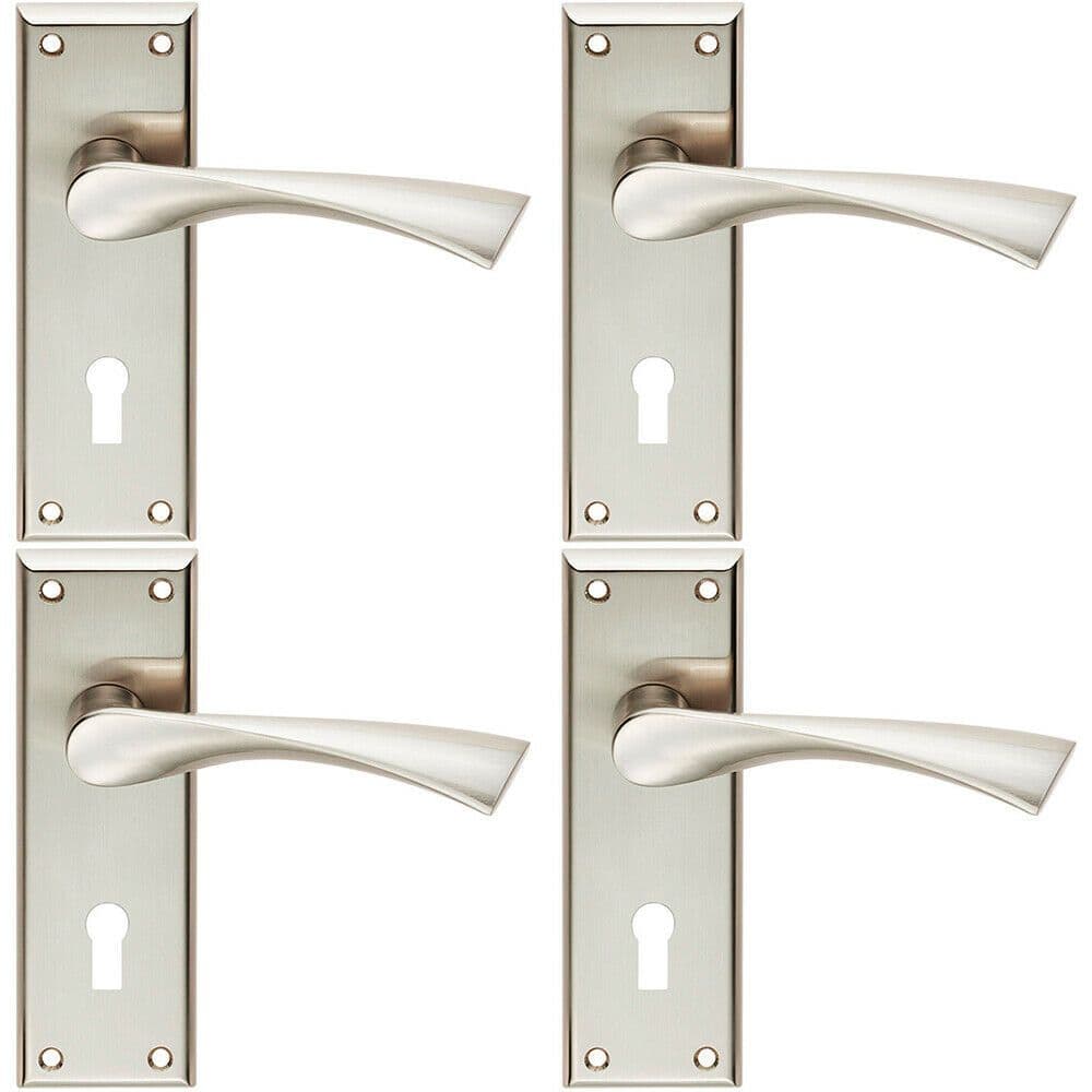 4x PAIR Angular Lever on Lock Backplate Door Handle 150 x 50mm Satin Nickel