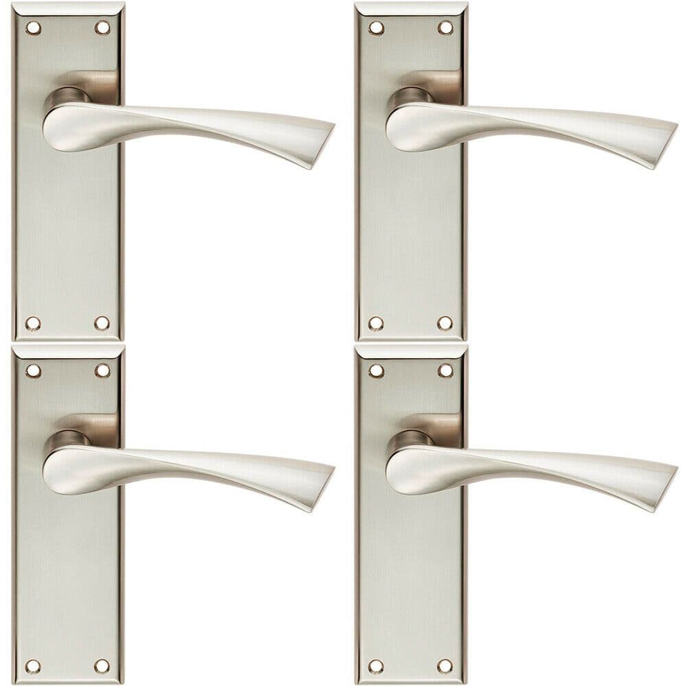 4x PAIR Angular Lever on Latch Backplate Door Handle 150 x 50mm Satin Nickel