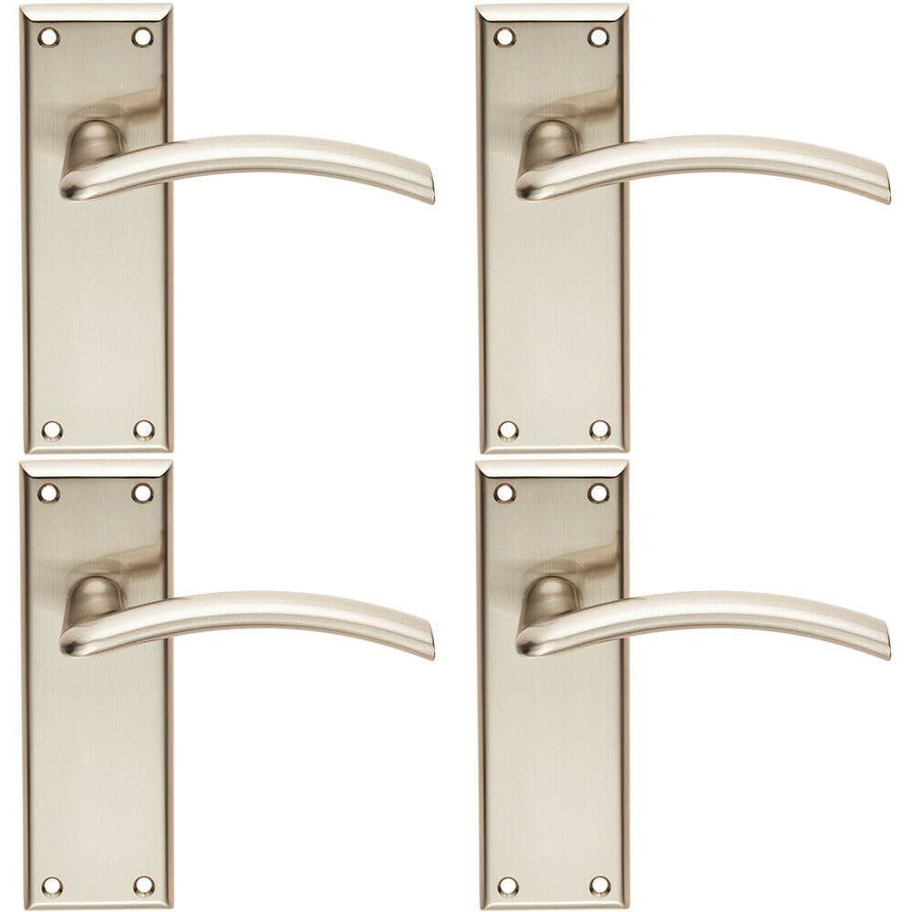 4x PAIR Arched Lever on Latch Backplate Door Handle 150 x 50mm Satin Nickel