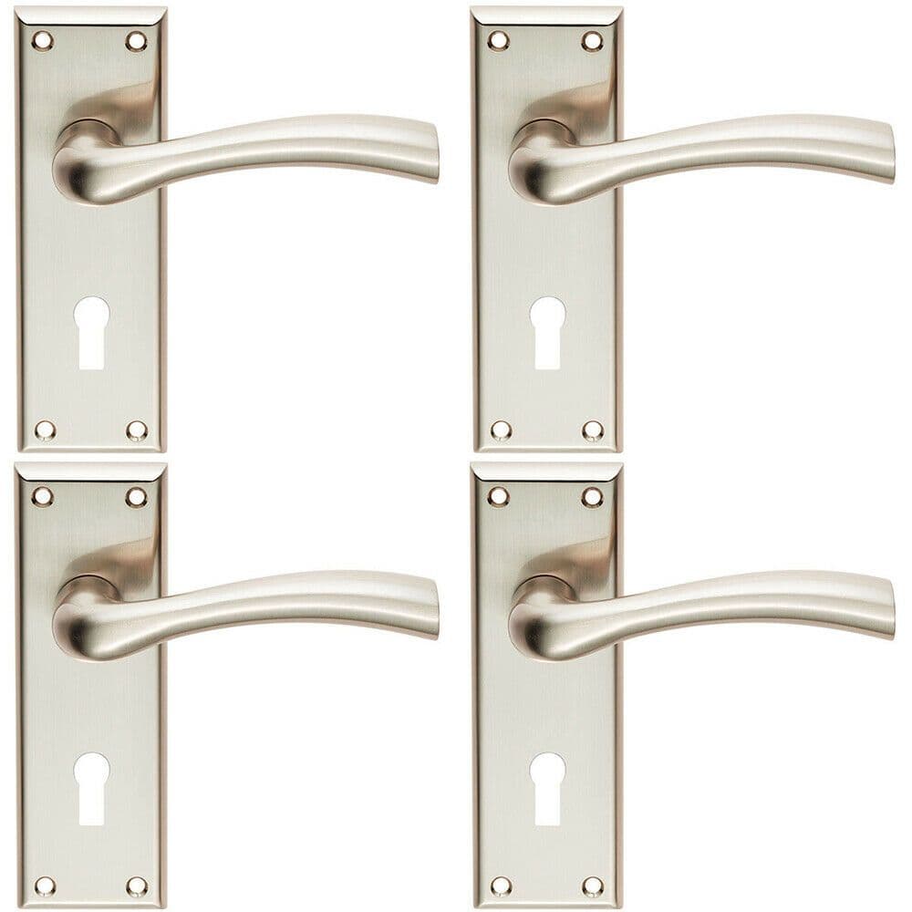 4x Chunky Curved Tapered Handle on Lock Backplate 150 x 50mm Satin Nickel