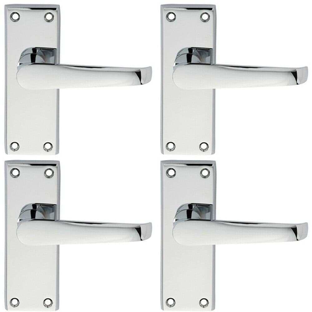 4x PAIR Straight Handle on Short Latch Backplate 118 x 42mm Polished Chrome