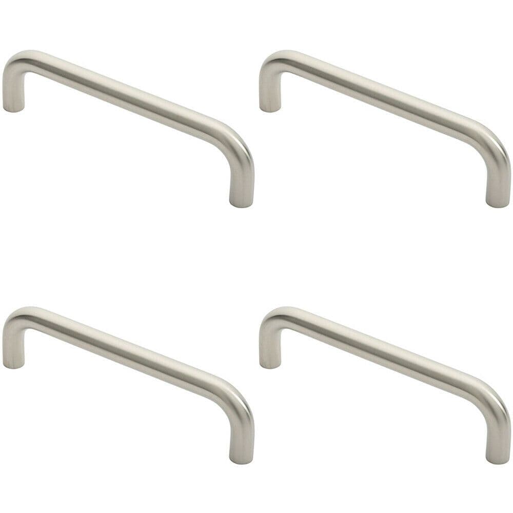 4x Round D Bar Pull Handle 244 x 19mm 225mm Fixing Centres Satin Stainless Steel
