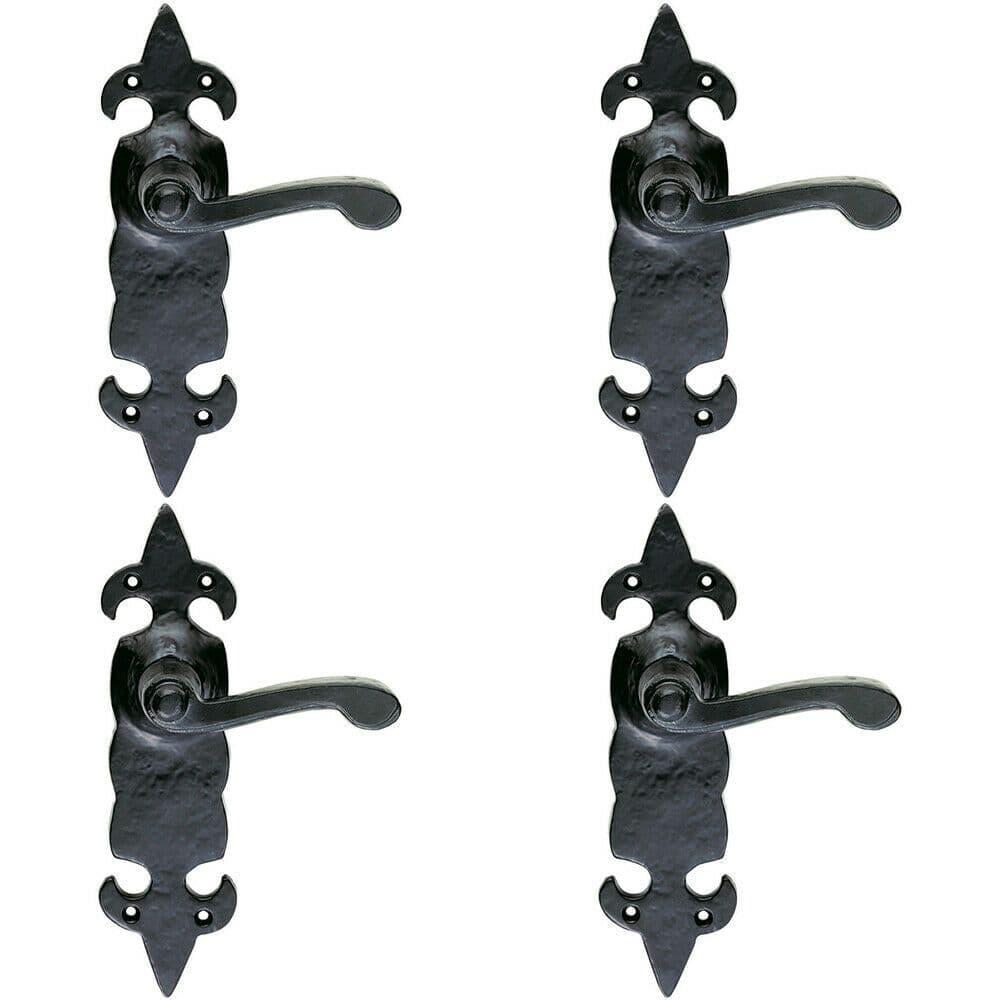 4x PAIR Forged Scroll Lever Handle on Latch Backplate 206 x 57mm Antique