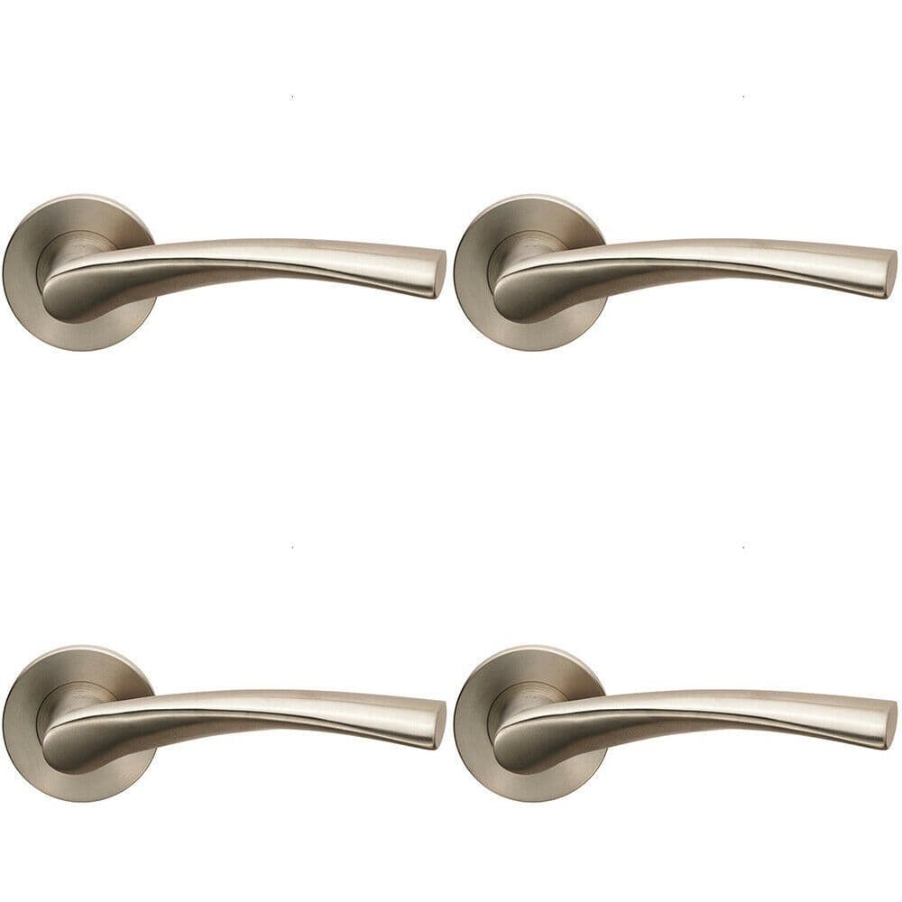 4x AIR Twisted Angular Design Lever on Slim Round Rose Concealed Fix Satin Steel
