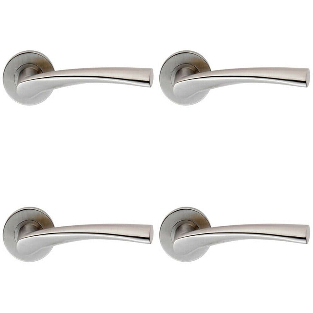 4x PAIR Twisted Angular Design Handle on Round Rose Concealed Fix Satin Steel