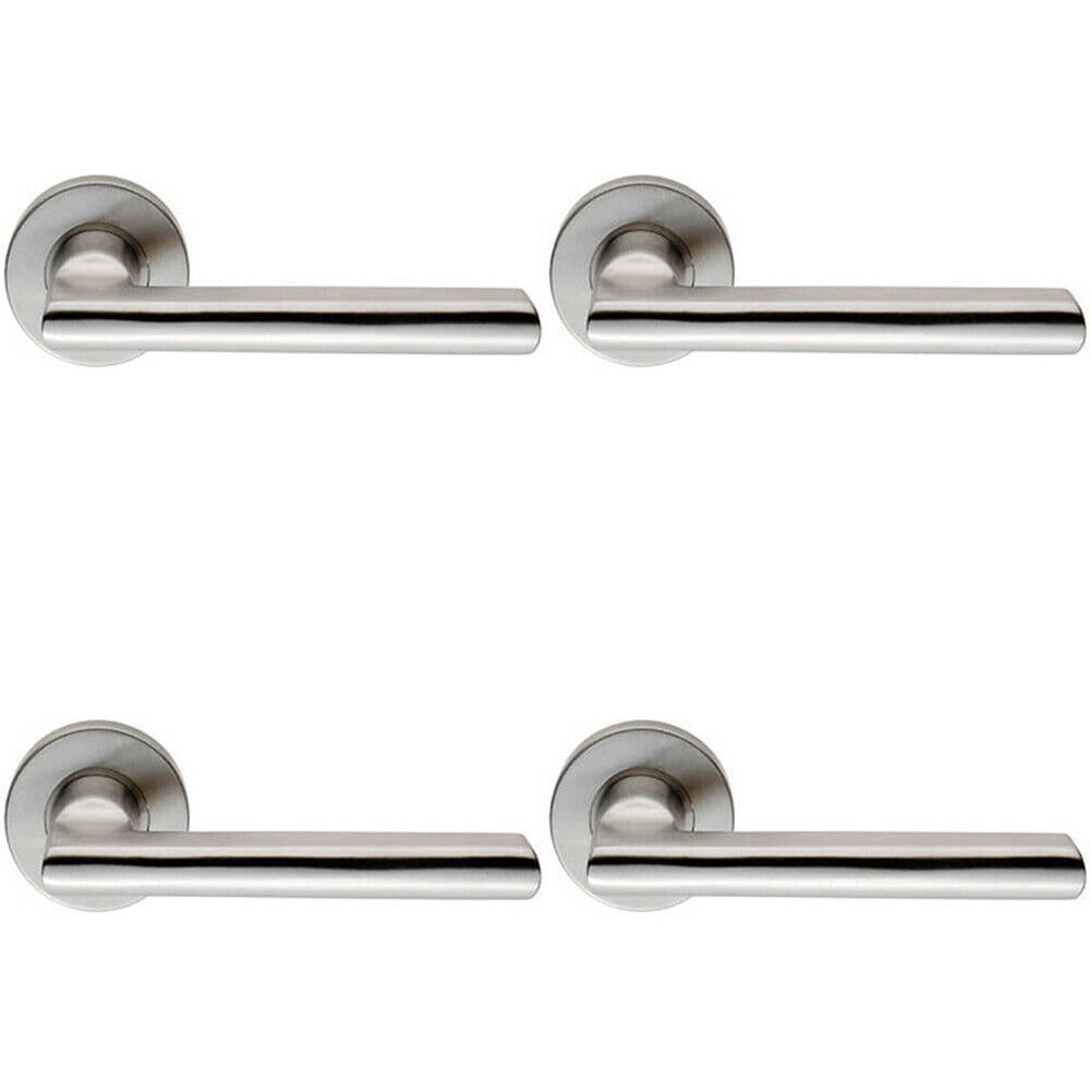 4x PAIR Straight Smooth Round Bar Handle on Round Rose Concealed Fix Satin Steel