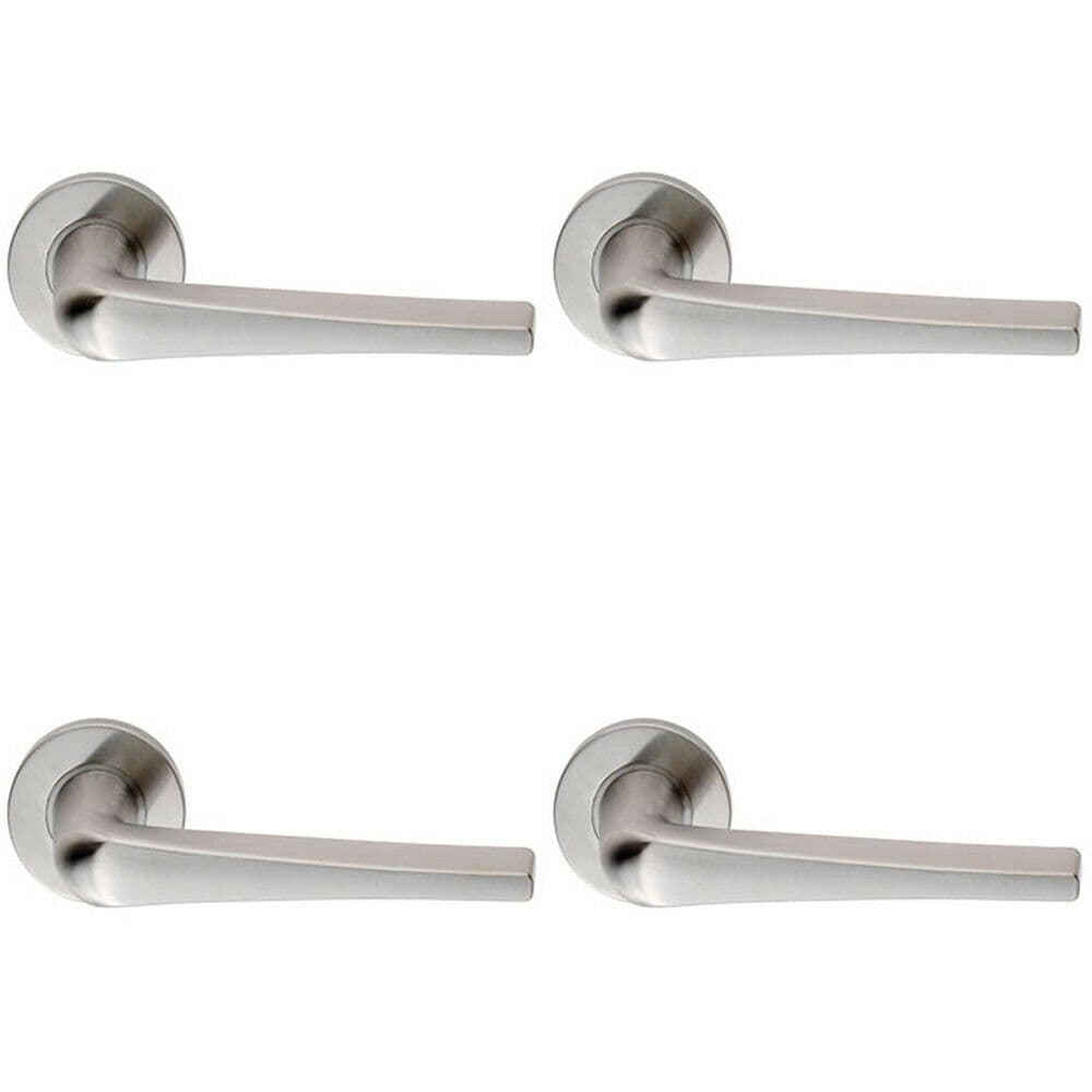 4x PAIR Straight Flat Topped Bar Handle on Round Rose Concealed Fix Satin Steel
