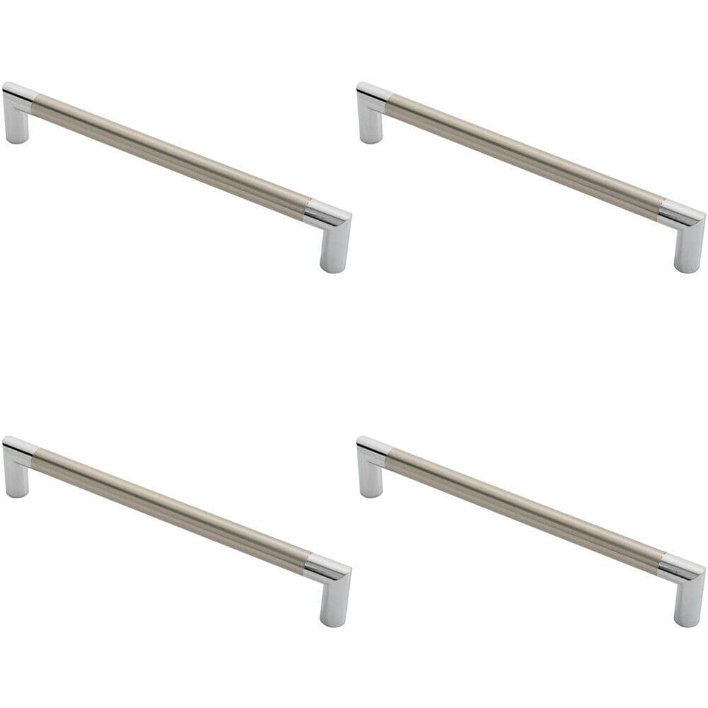 4x Larged Round Bar Mitred Door Handle 325 x 19mm Polished Chrome Satin Nickel