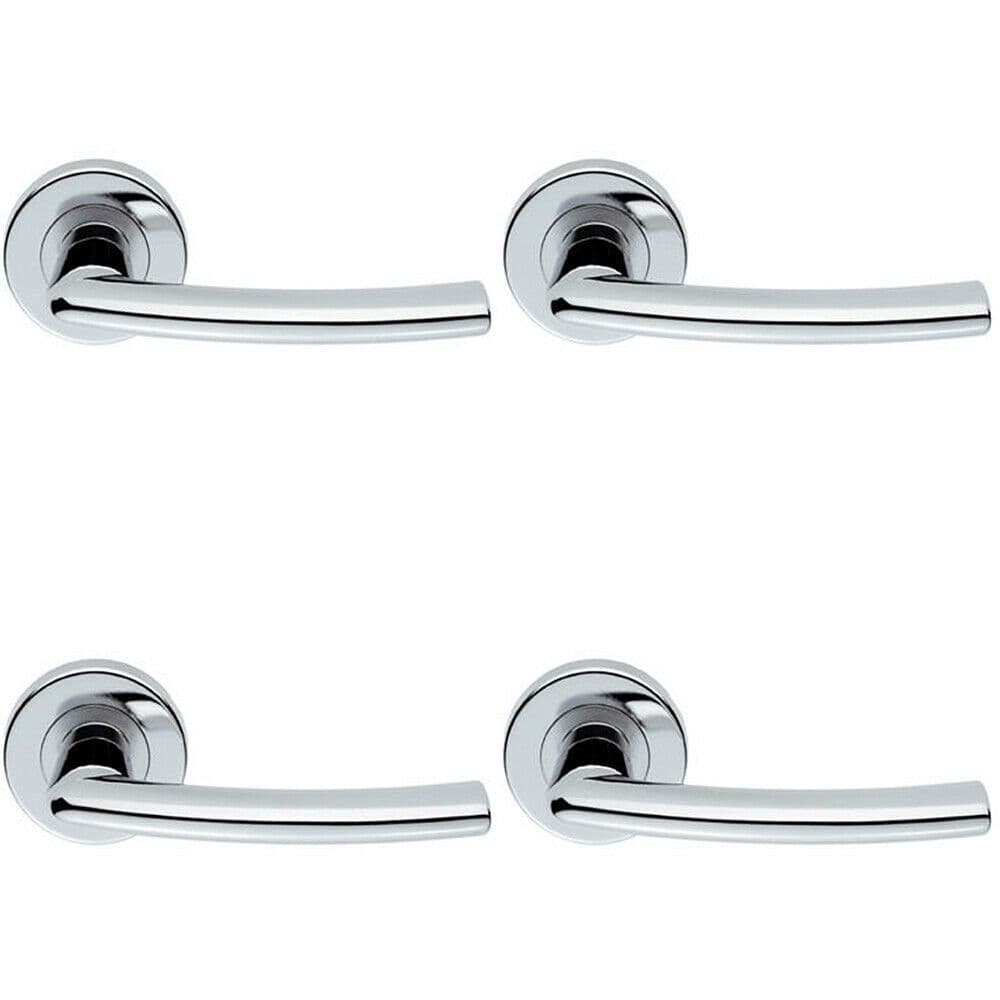 4x PAIR Oval Shaped Curved Bar Handle Concealed Fix Round Rose Polished Chrome