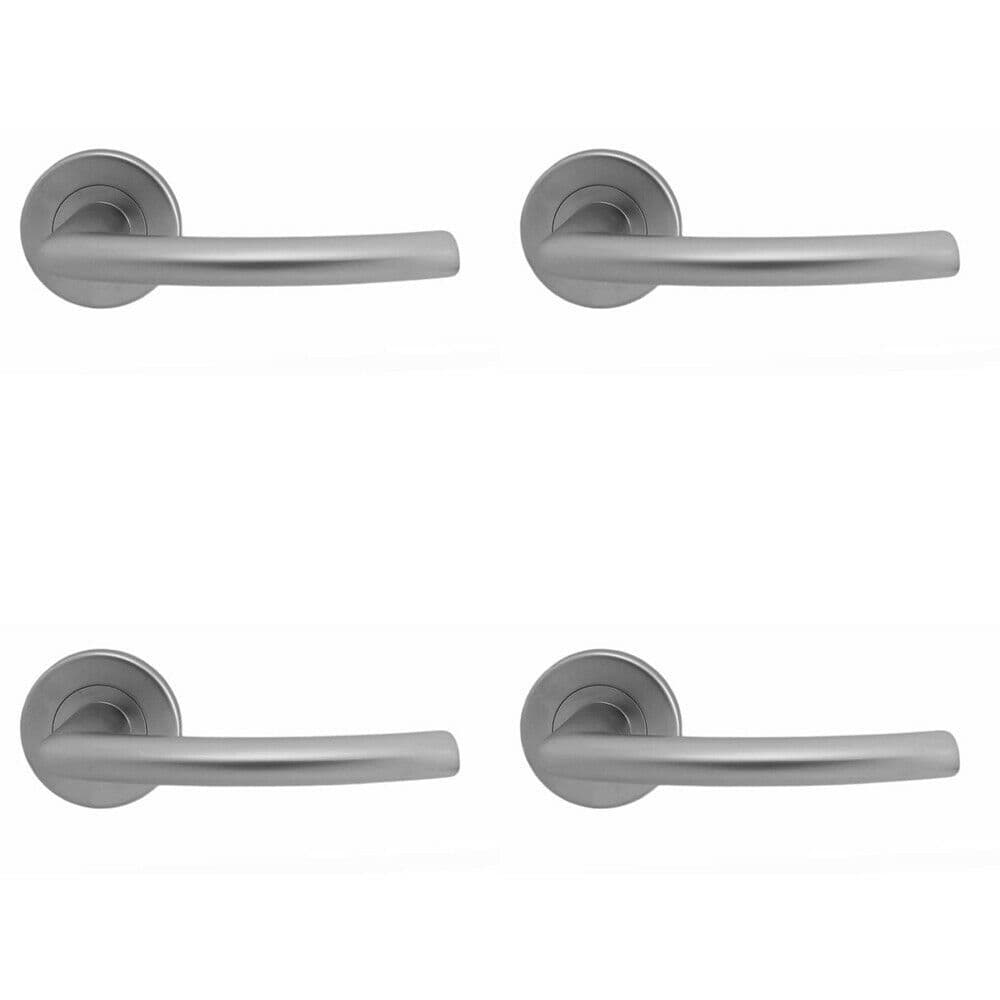 4x PAIR Oval Shaped Curved Bar Handle Concealed Fix Round Rose Satin Chrome