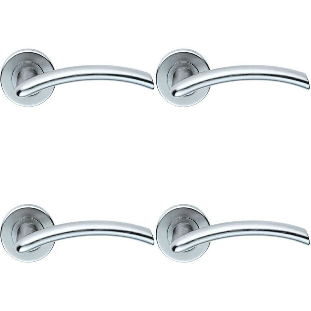 4x PAIR Oval Shaped Arched Bar Handle Concealed Fix Round Rose Satin Chrome