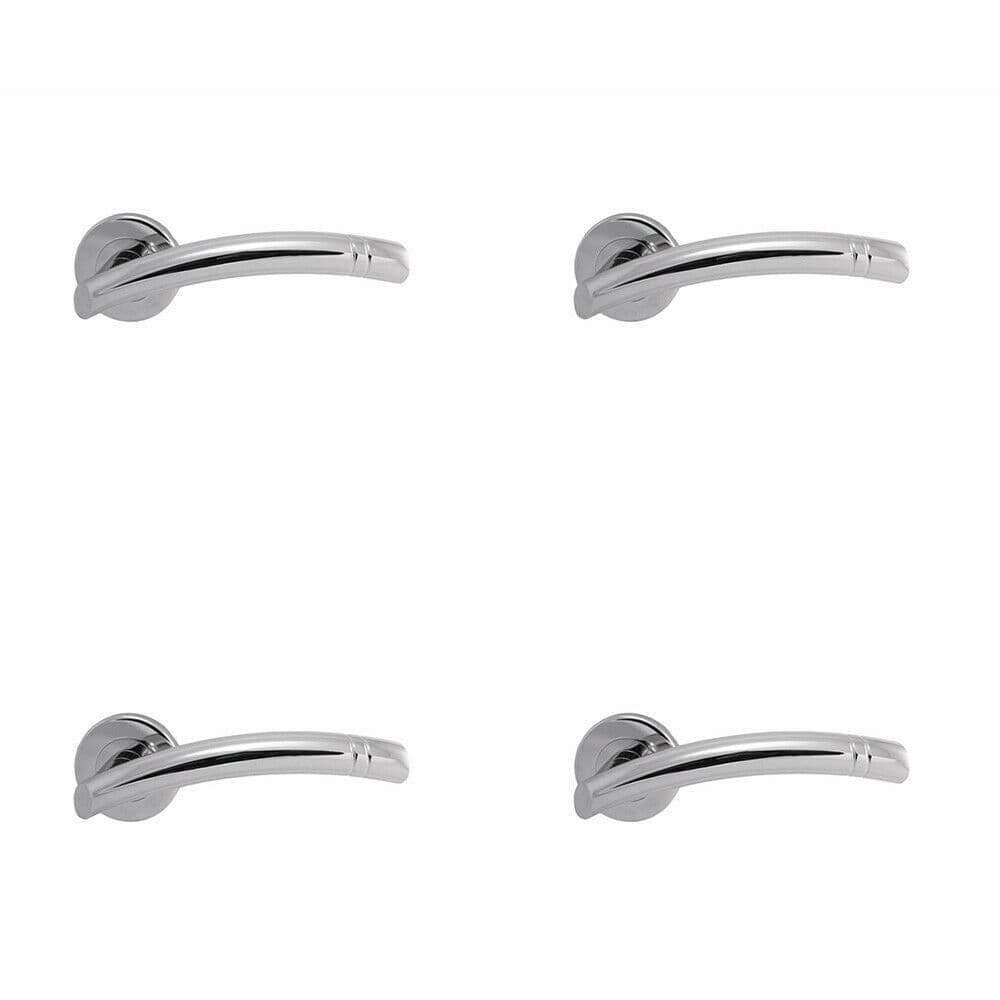 4x PAIR Arched Round Bar Lever with Ring Detailing Concealed Fix Polished Chrome
