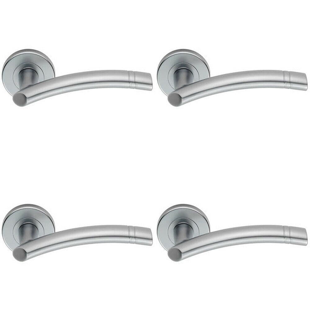 4x PAIR Arched Round Bar Handle Ring Detailing Concealed Fix Satin Chrome