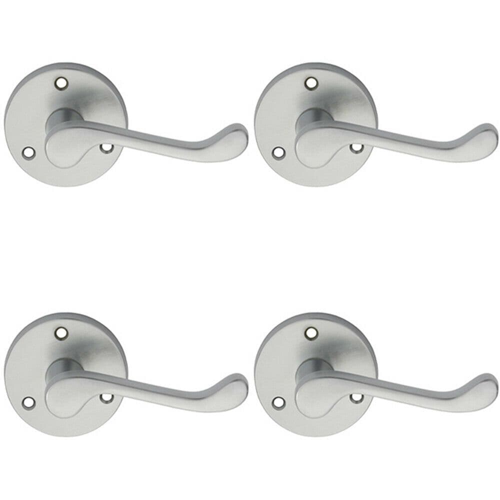 4x PAIR Victorian Scroll Lever on 58mm Round Satin Chrome Door Handle