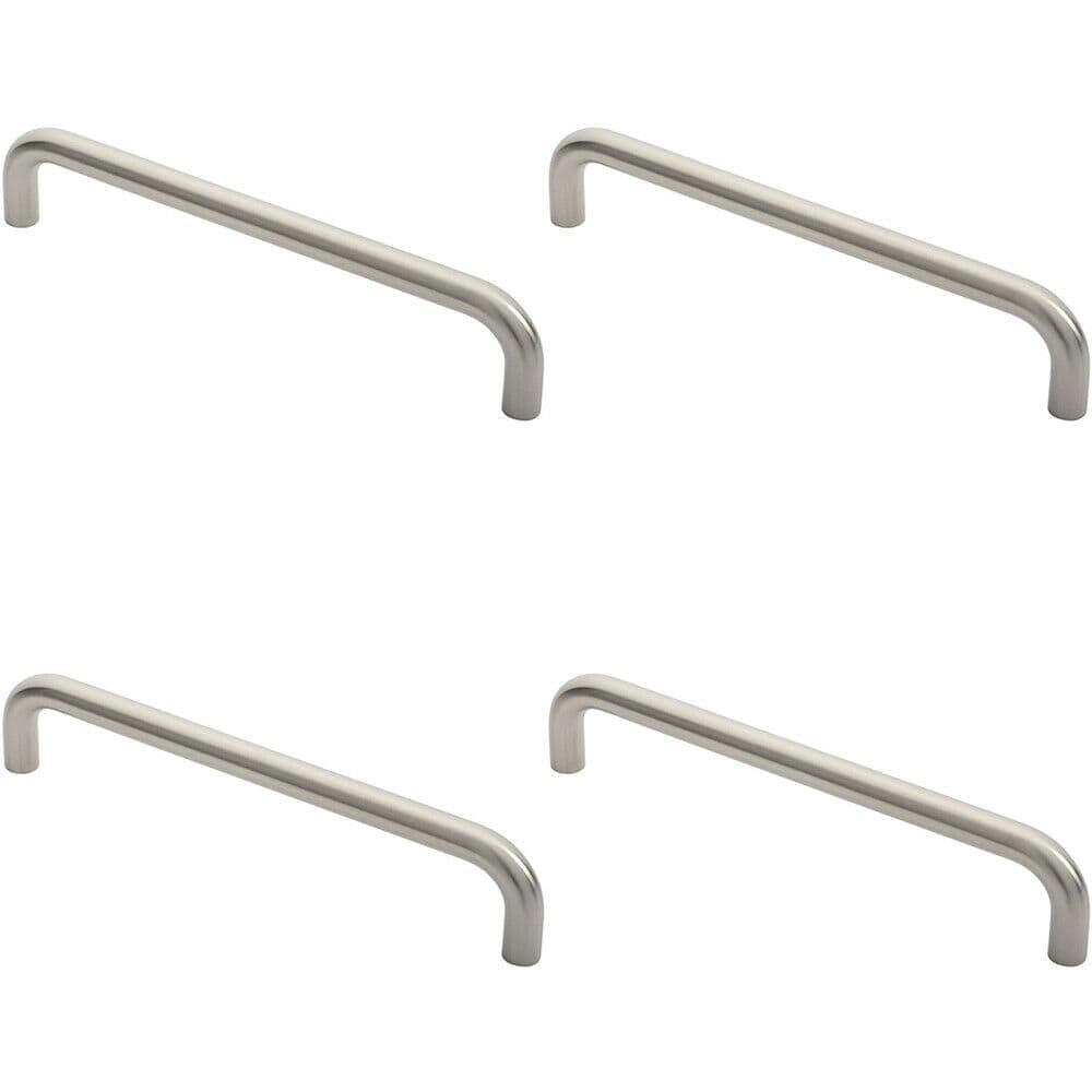 4x Round D Bar Pull Handle 319 x 19mm 300mm Fixing Centres Satin Stainless Steel