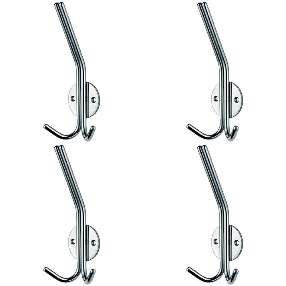 4x Slimline Hat & Double Coat Hook 35mm Projection Bright Stainless Steel