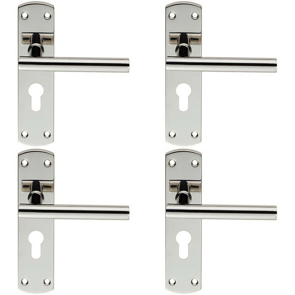 4x Mitred T Bar Lever Door Handle on Euro Lock Backplate 172 x 44mm Steel