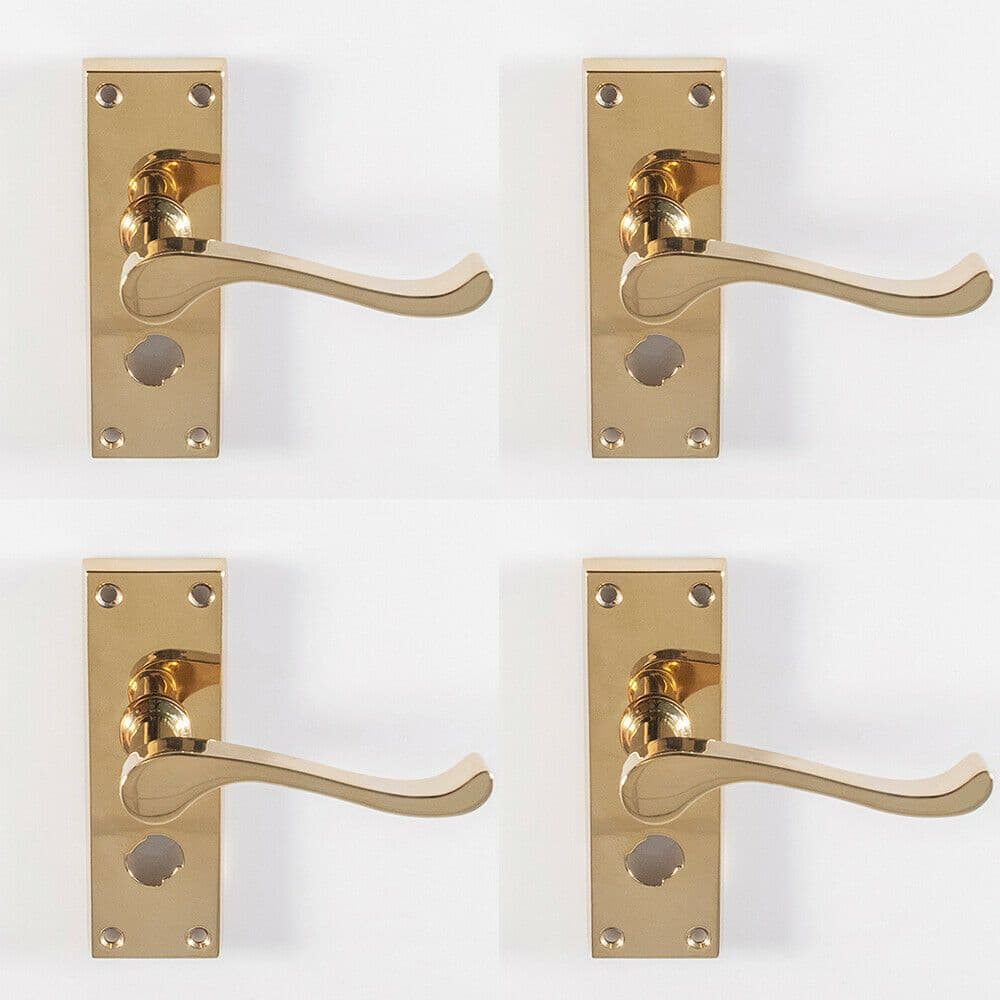 4x PAIR Victorian Scroll Handle on Bathroom Backplate 120 x 41mm Polished Brass