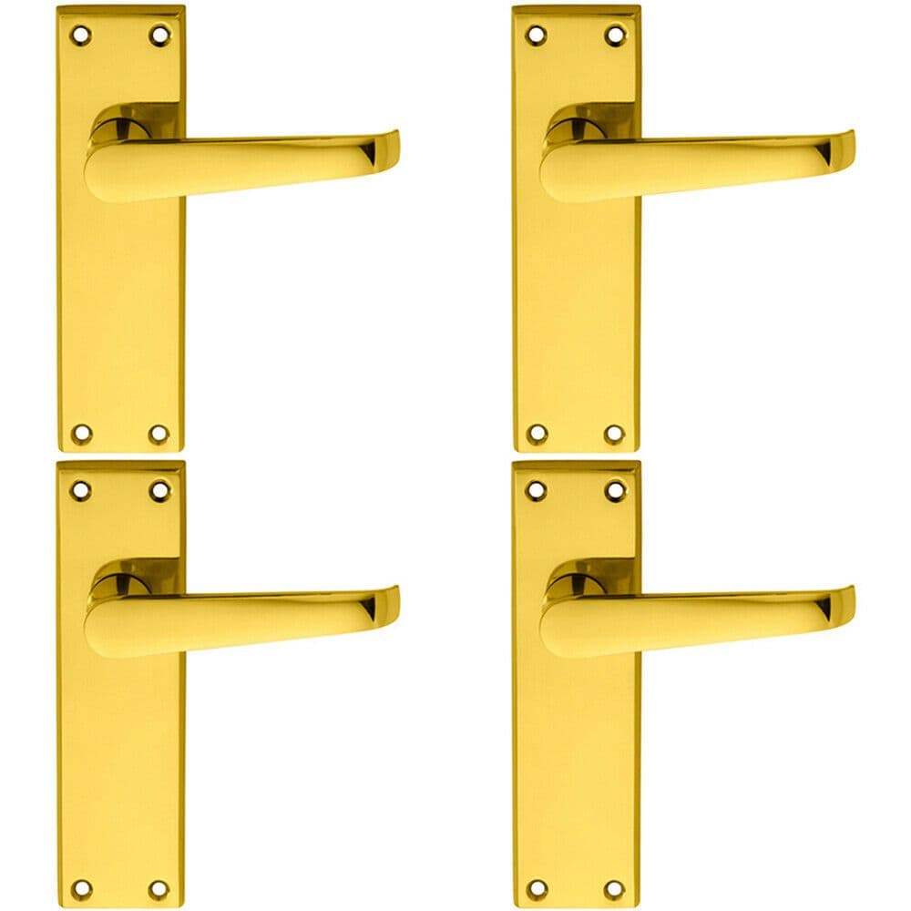 4x PAIR Straight Victorian Handle on Sweedor Latch Backplate 150 x 43mm Brass
