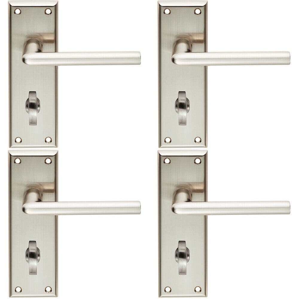 4x PAIR Rounded Lever on Bathroom Backplate Handle 150 x 50mm Satin Nickel